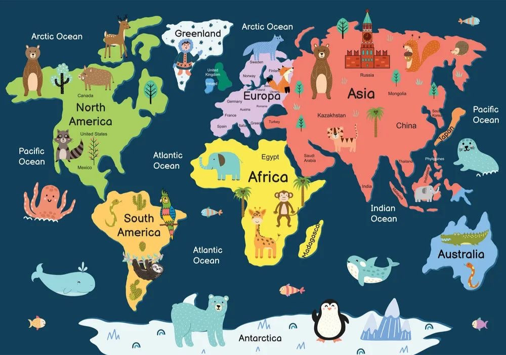 Illustrated World Map Canvas for Kids
