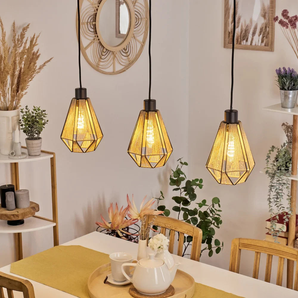 Geometric Woven Rope Pendant Light Trio