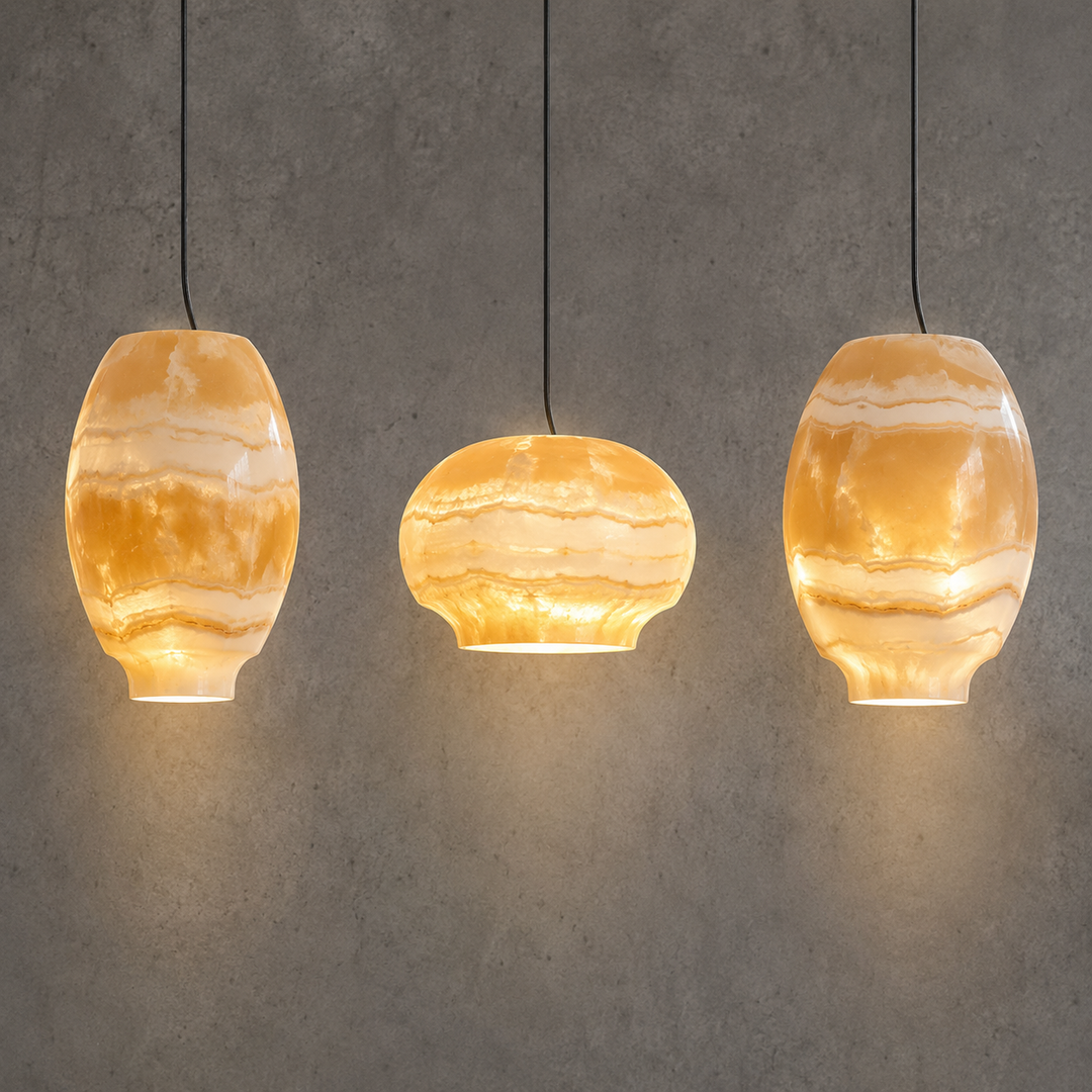 Amber Onyx Glass Triple Pendant Light Collection