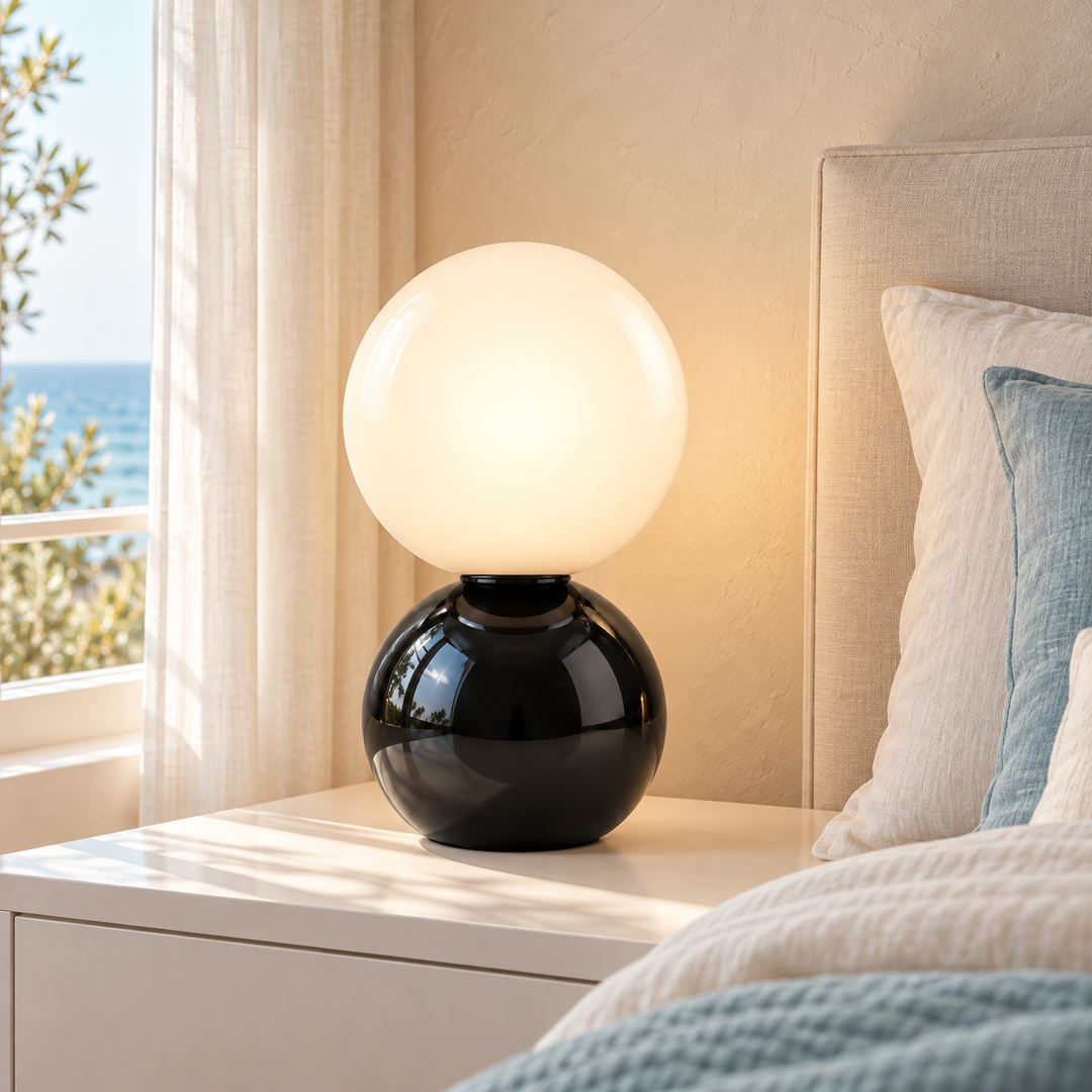 Black Globe Table Lamp with Opal Shade