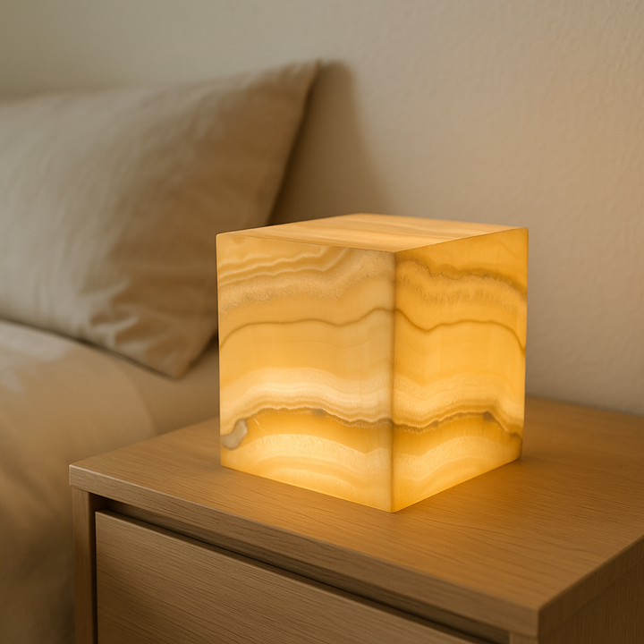 Alabaster Marble Cube Table Lamps