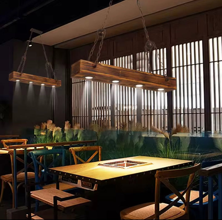 Rustic Wooden Linear Pendant Light