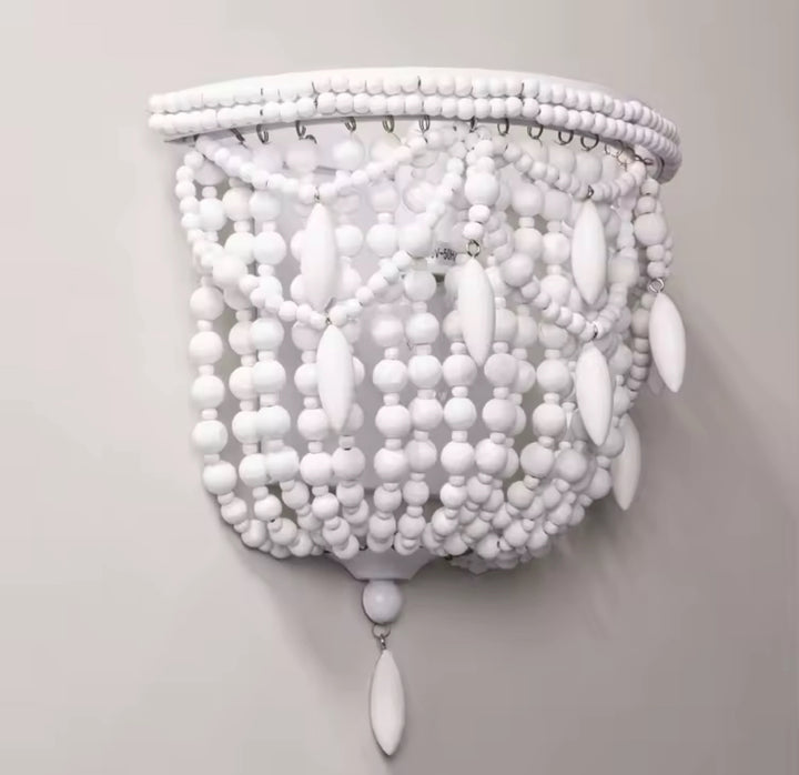 Bohemian Beaded Wall Sconce with White Wooden Beads