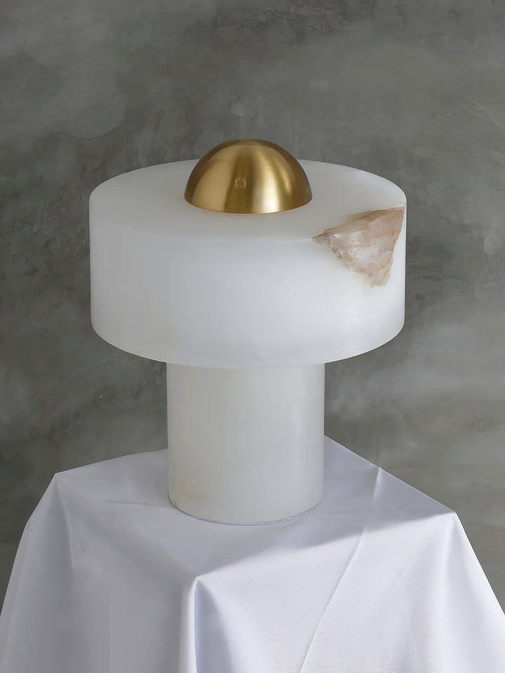 Modern Spanish Alabaster White and Brass Table Lamp