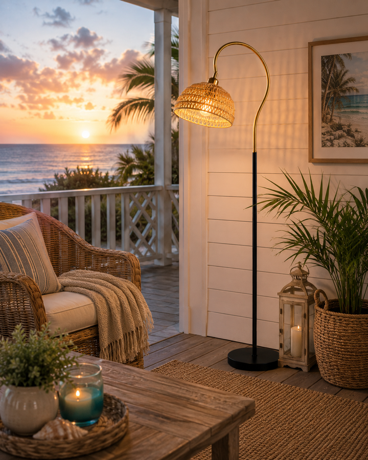 Rattan Arc Floor Lamp