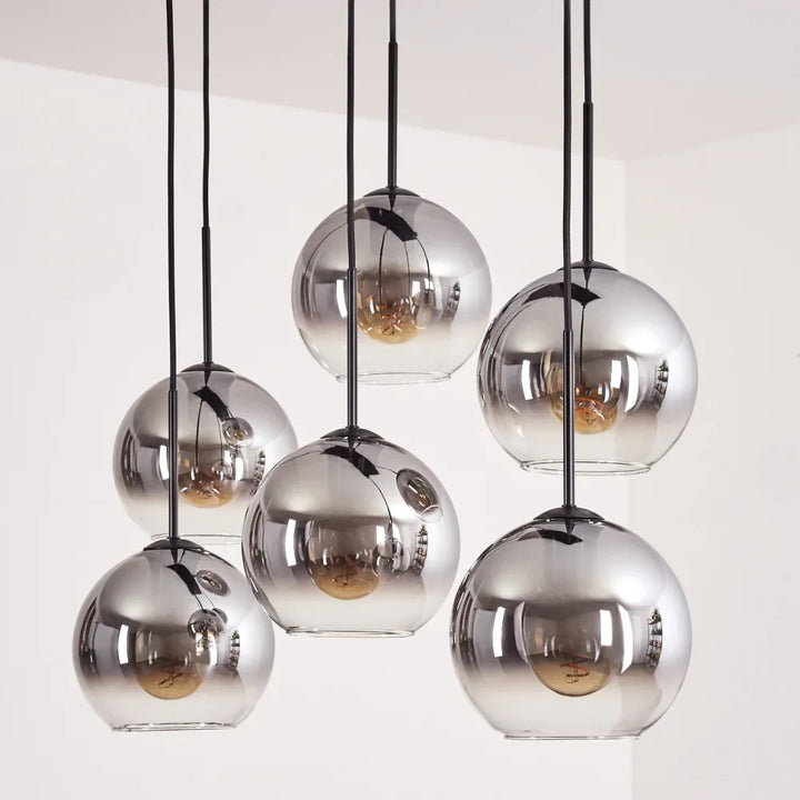 Contemporary Smoky Glass Globe Pendant Cluster Light