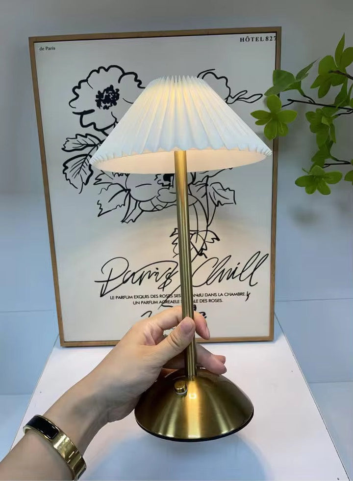 Pleated Shade Brass rechargeable Table Lamp