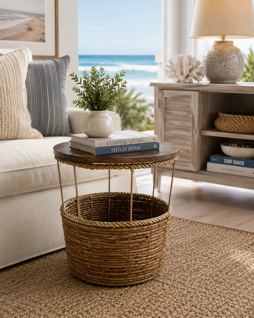 Coastal Storage Basket Side Table