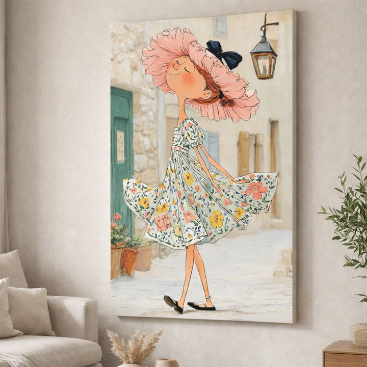 Elegant Floral Dress Girl Canvas