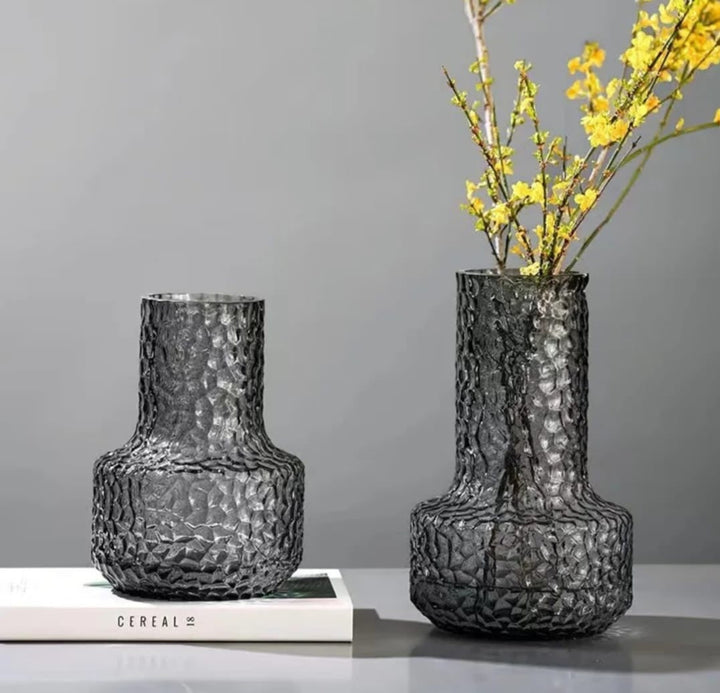 Textured Grey Glass Vase Set