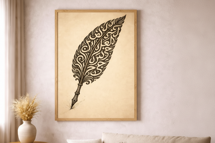 Arabic Calligraphy Feather Pen Canvas Wall Art