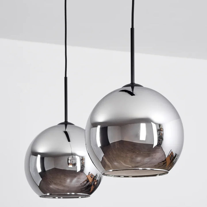 Modern Smoke Glass Globe Pendant Light Duo