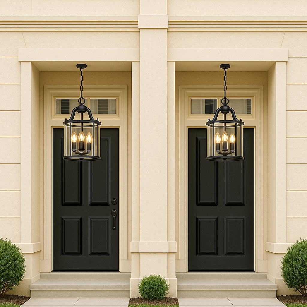 Brass or Black Glass Pendant Chandelier