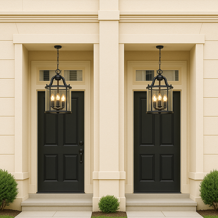 Brass or Black Glass Pendant Chandelier