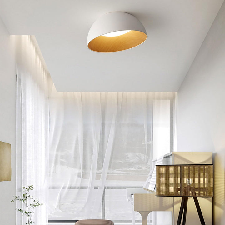 Modern White Ceiling Light with Wood Interior