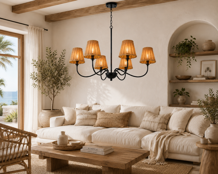 Rustic Rattan 6-Light Chandelier