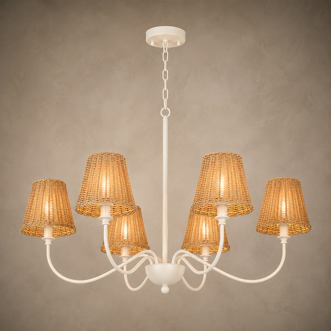 Rustic Rattan 6-Light Chandelier