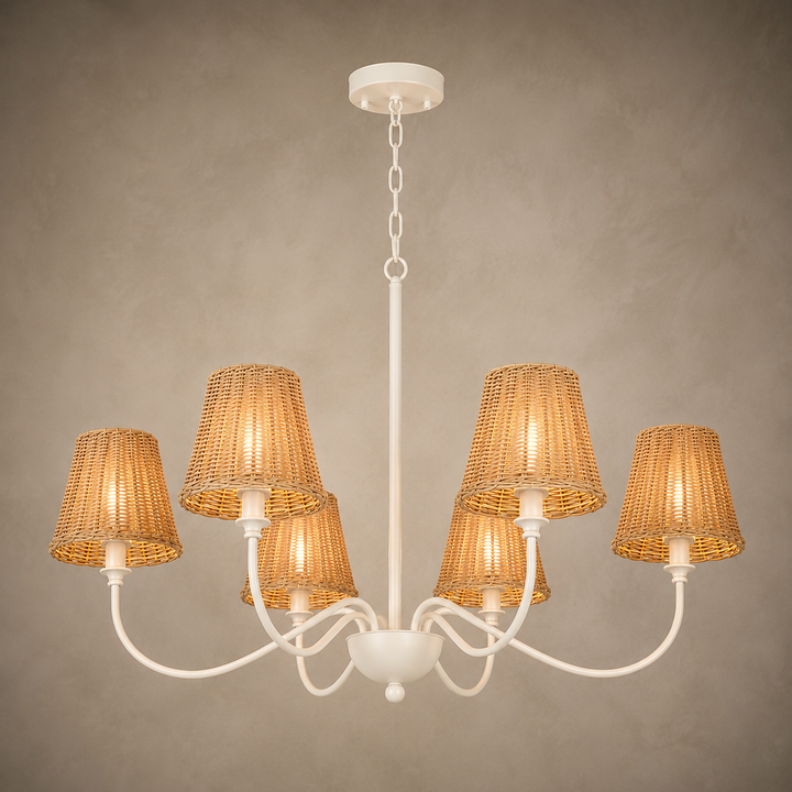 Rustic Rattan 6-Light Chandelier