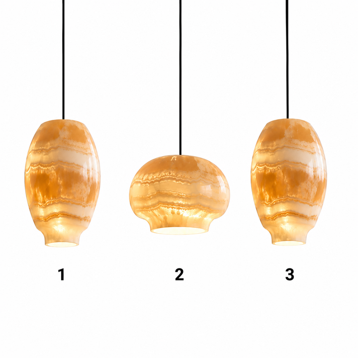 Amber Onyx Glass Triple Pendant Light Collection