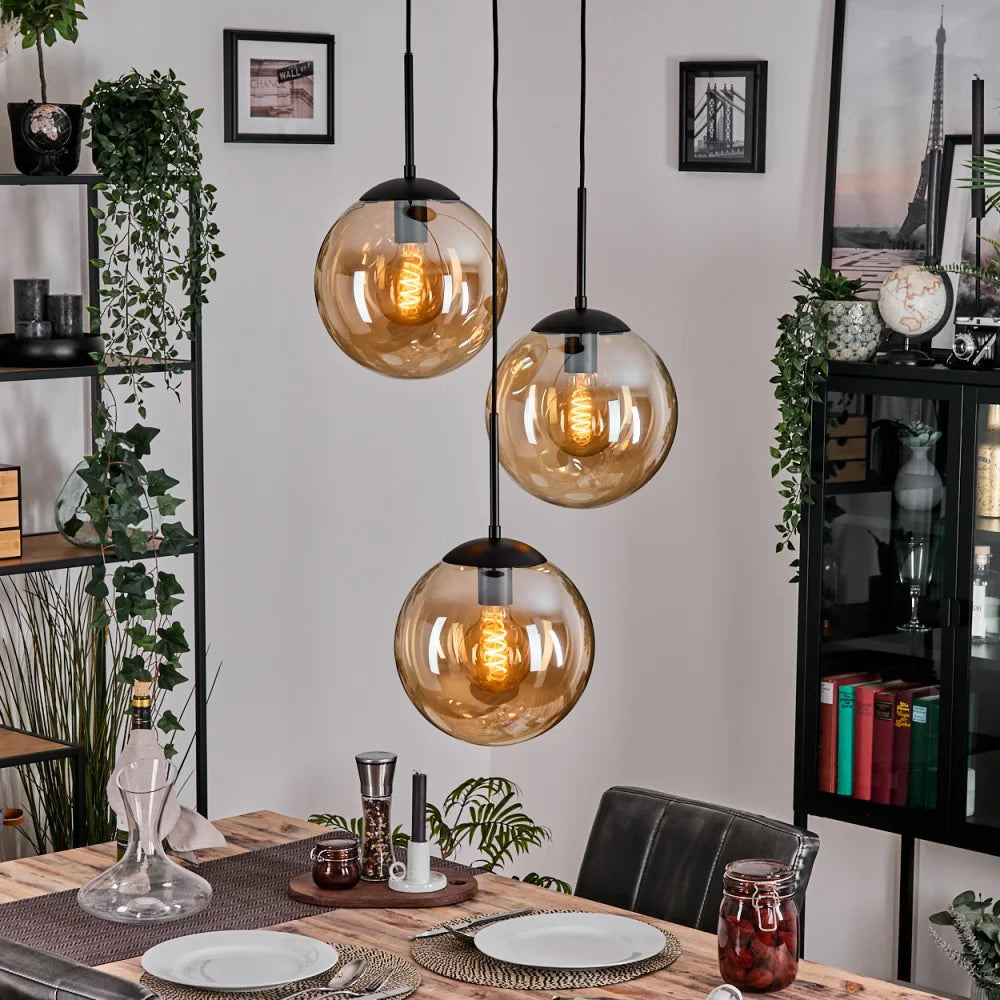 Modern Smoked Glass Triple Pendant Light