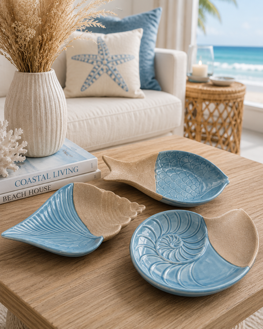 Coastal Ceramic Trinket Dish Set