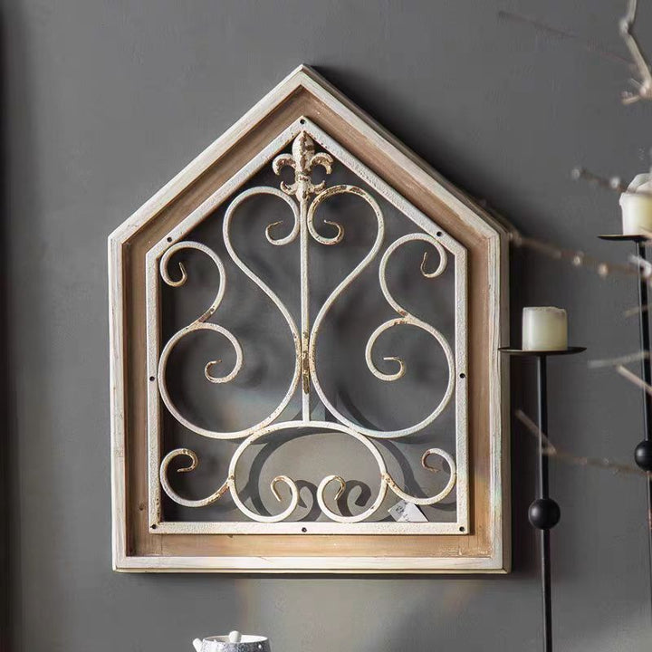 House-Shaped Wall Decor with Ornate Iron Scrollwork