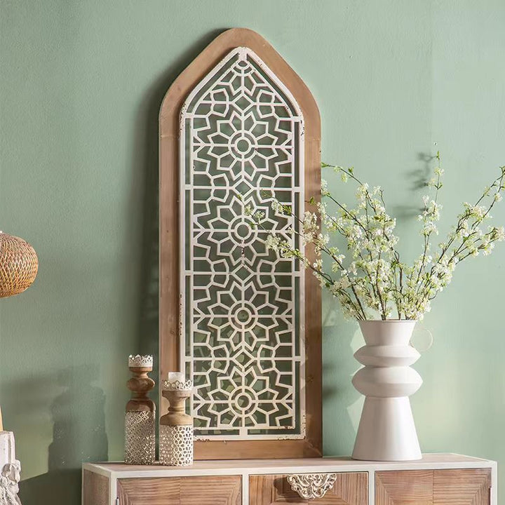 Arched Wooden Wall Panel with Geometric Design