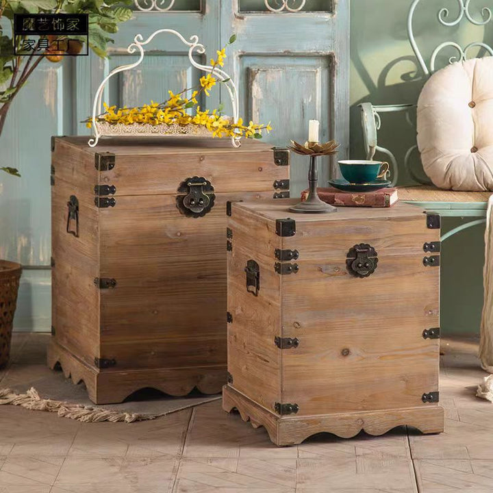 Rustic Wooden Storage Chests with Iron Accents Set of 2