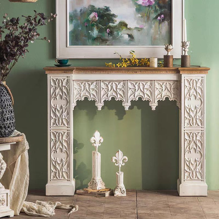 Antique White Console Table with Intricate Carvings