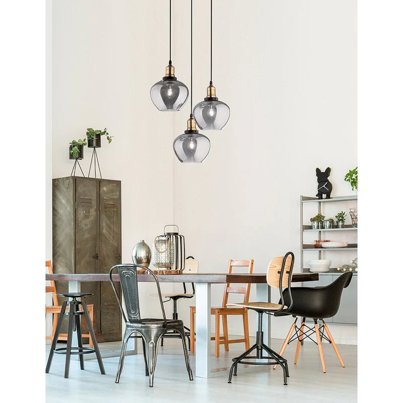 Modern Three-Light Pendant with Smoky Glass Shades