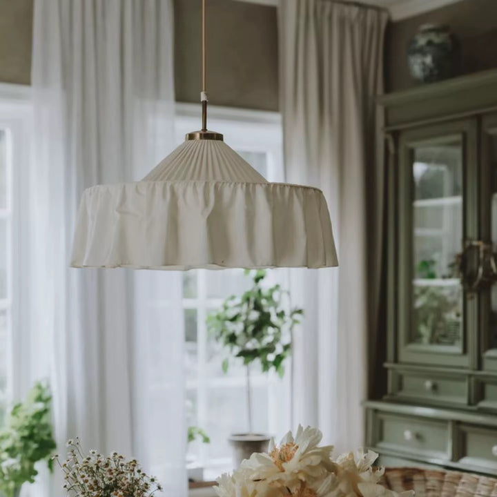 Cream Pleated Fabric Pendant Light