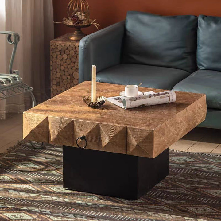 Modern Geometric Wooden Coffee Table with Metal Base