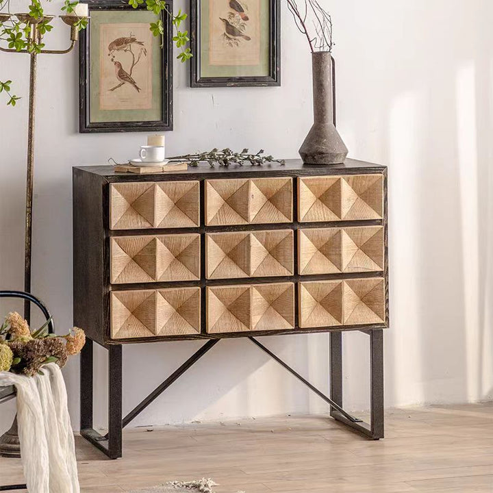 Modern Geometric Wooden Cabinet with Metal Frame