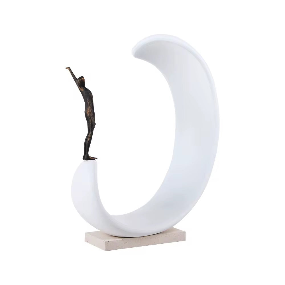 Modern Crescent Sculpture with Figurine