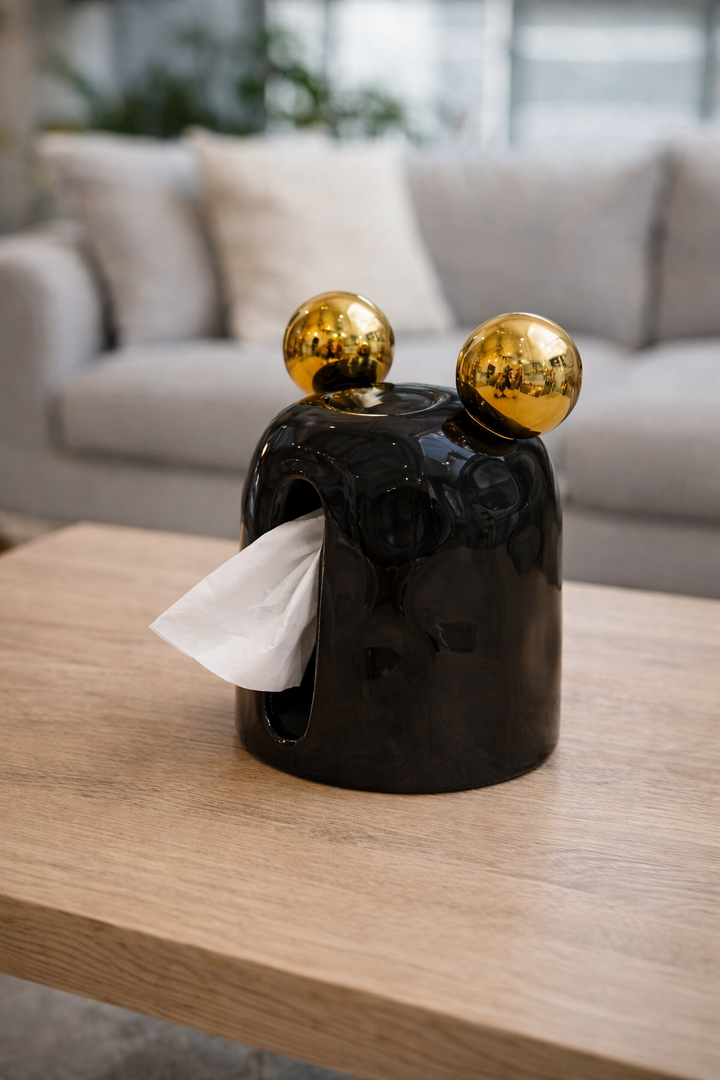 Luxury Black Tissue Holder with Gold Accents