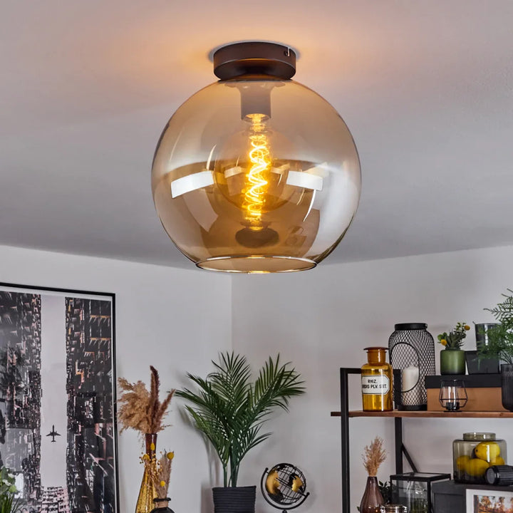 Modern Amber Glass Globe Ceiling Light