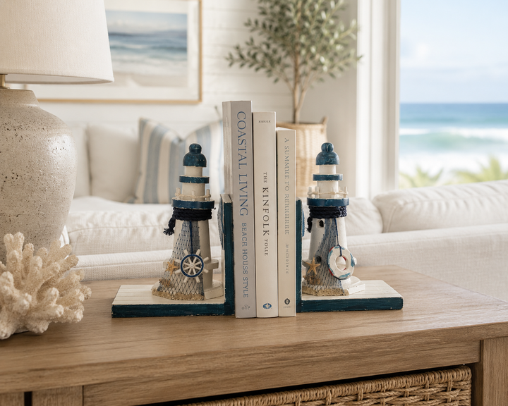 Coastal Lighthouse Wooden Bookends