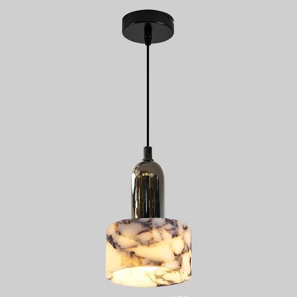 White Marble Cylinder Pendant Light with Black Socket