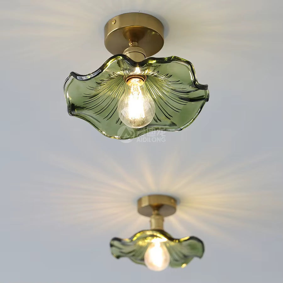 Artisan Ripple Glass Pendant Light with Brass Finish