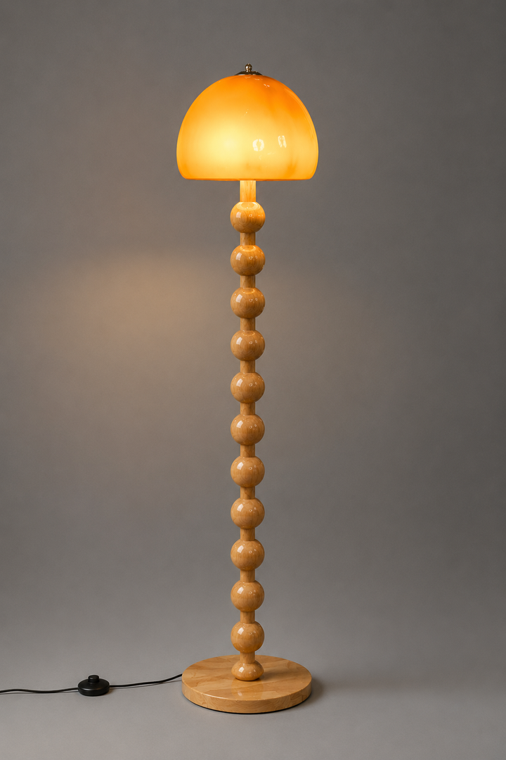 Orange Acrylic Bead wooden Floor Lamp