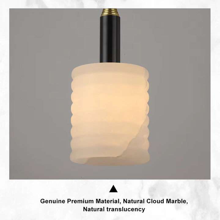 Ribbed Ivory Pendant Light with Black and Brass Details