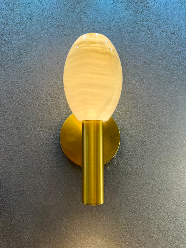 Luxury Oval Alabaster Wall Sconce in Brushed Antique Brass