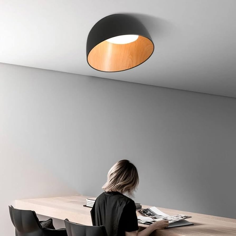 Modern White Ceiling Light with Wood Interior