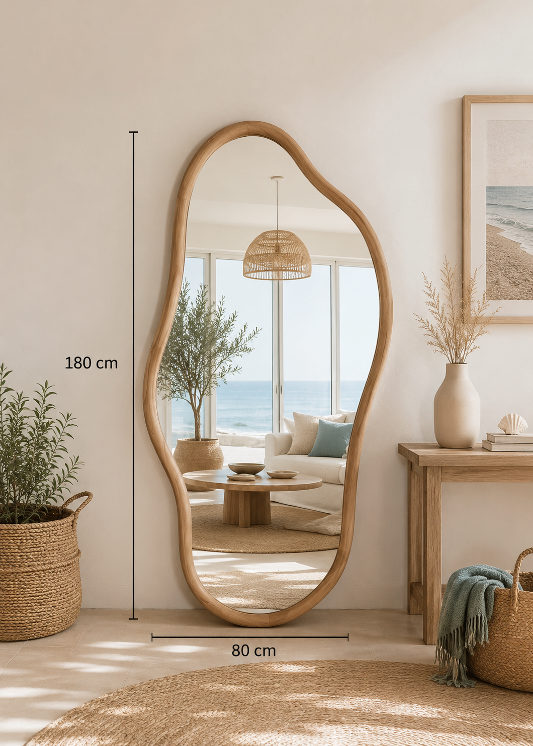 Organic Natural Wood Full-Length Wavy Floor Mirror