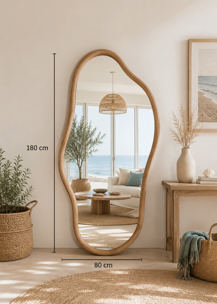 Organic Natural Wood Full-Length Wavy Floor Mirror