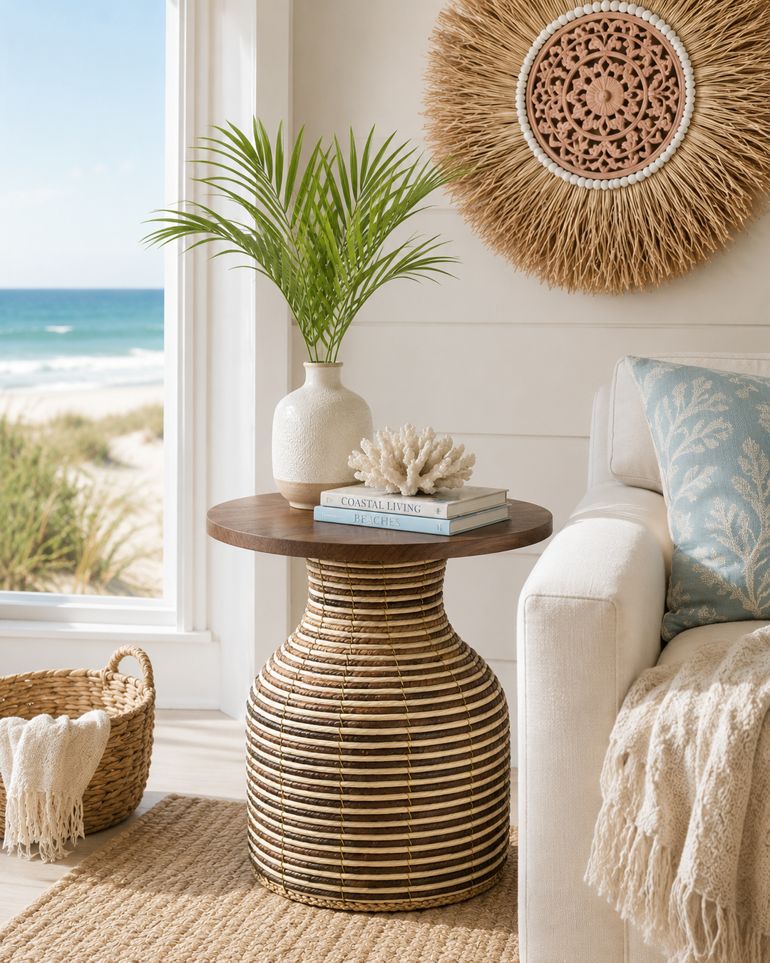 Handwoven Rattan Side Table