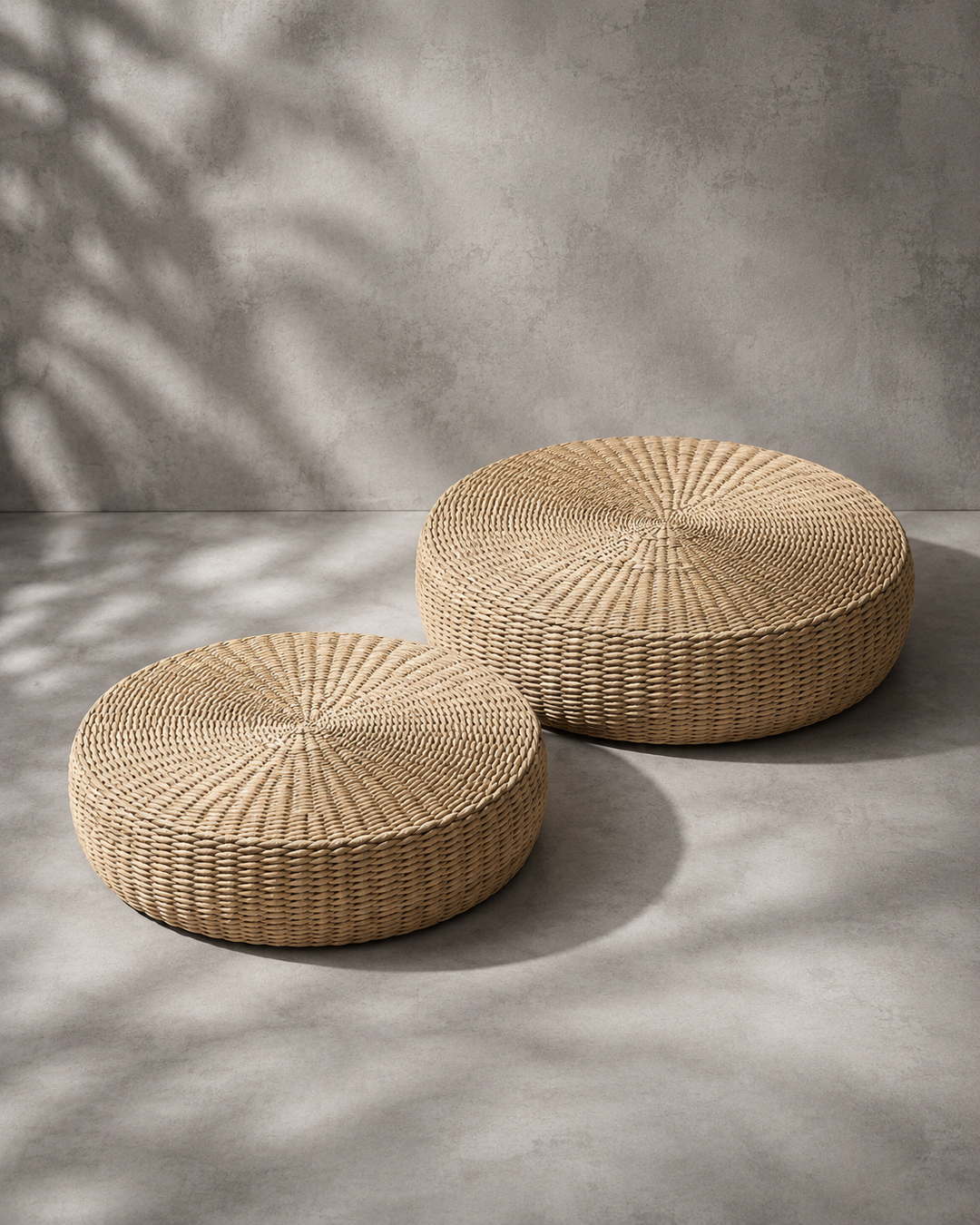 Handwoven Rattan Floor Pouf Set