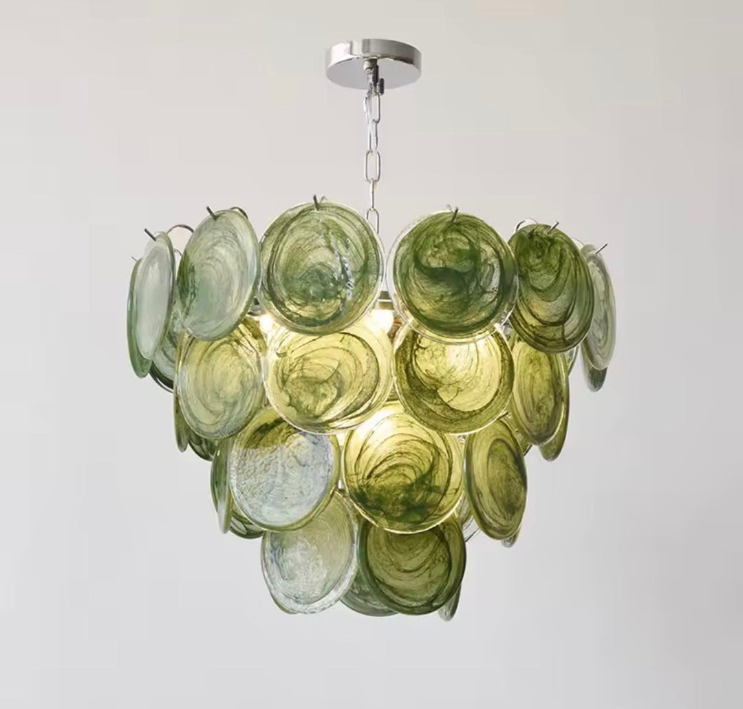 Green Glass Disc Chandelier
