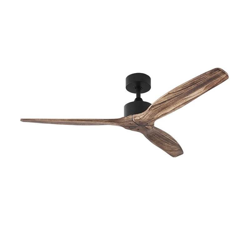Modern ceiling fan with 52-inch solid wood blades and energy-efficient DC motor in white, black, and walnut finishes.