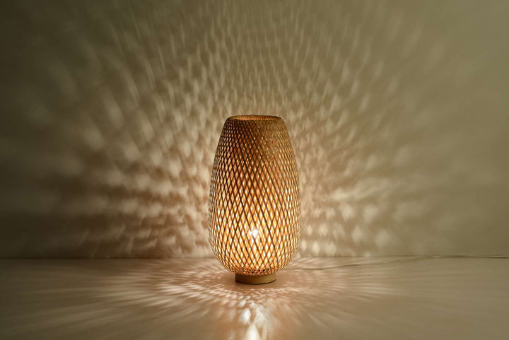 Woven Bamboo Table Lamp with Light Pattern Effect